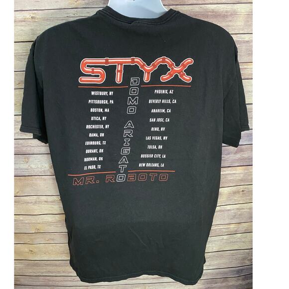 STYX Mr. Roboto Band T-Shirt Size XL Double-Sided Y2K Graphic Tee Domo Arigato - Picture 2 of 10